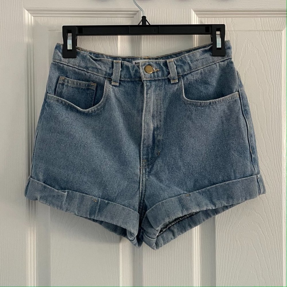 American Apparel High Waist Cuffed Denim Shorts, size 27